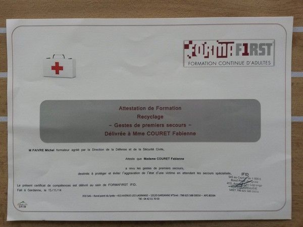 Attestation De Formation Aux Gestes Premiers Secours.